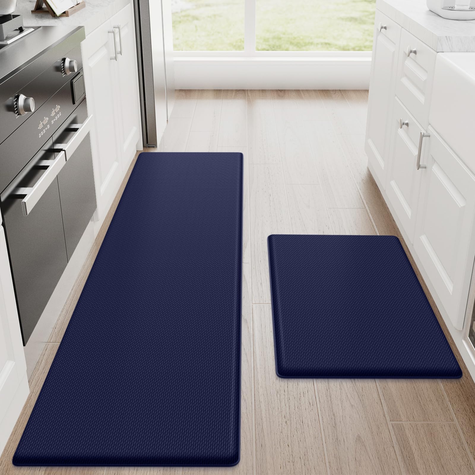 StepRite Kitchen Mats, 2PCS Kitchen Rugs, Cushioned Anti Fatigue Kitchen Mats for Floor, Non-Slip Standing Desk Mat, Waterproof Kitchen Rug Set for Kitchen, Floor, Office, 17.3"x30"+17.3"x47", Black